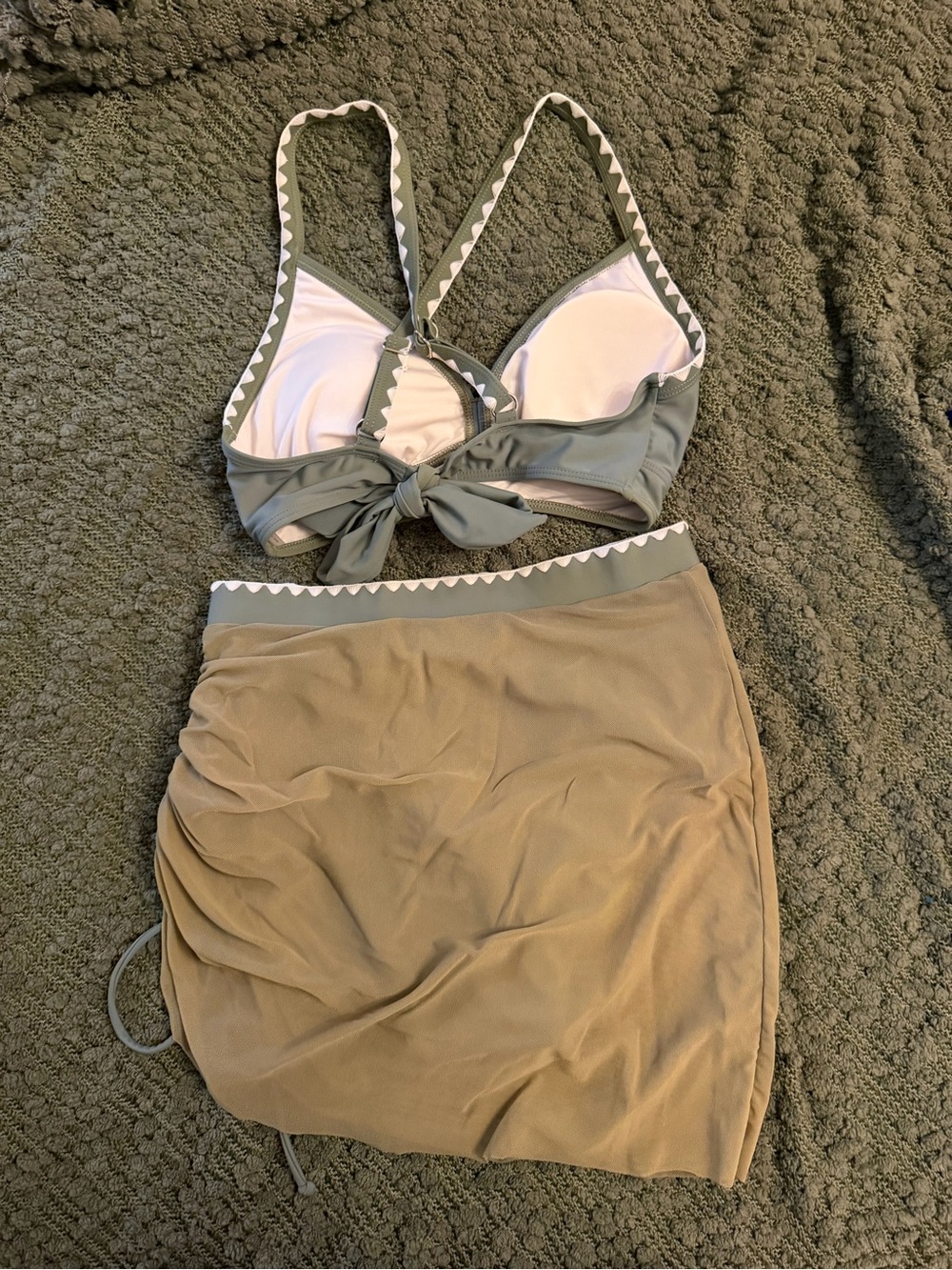 Olive Green Women’s Bikini Set with Skirt - Picture 4 of 4